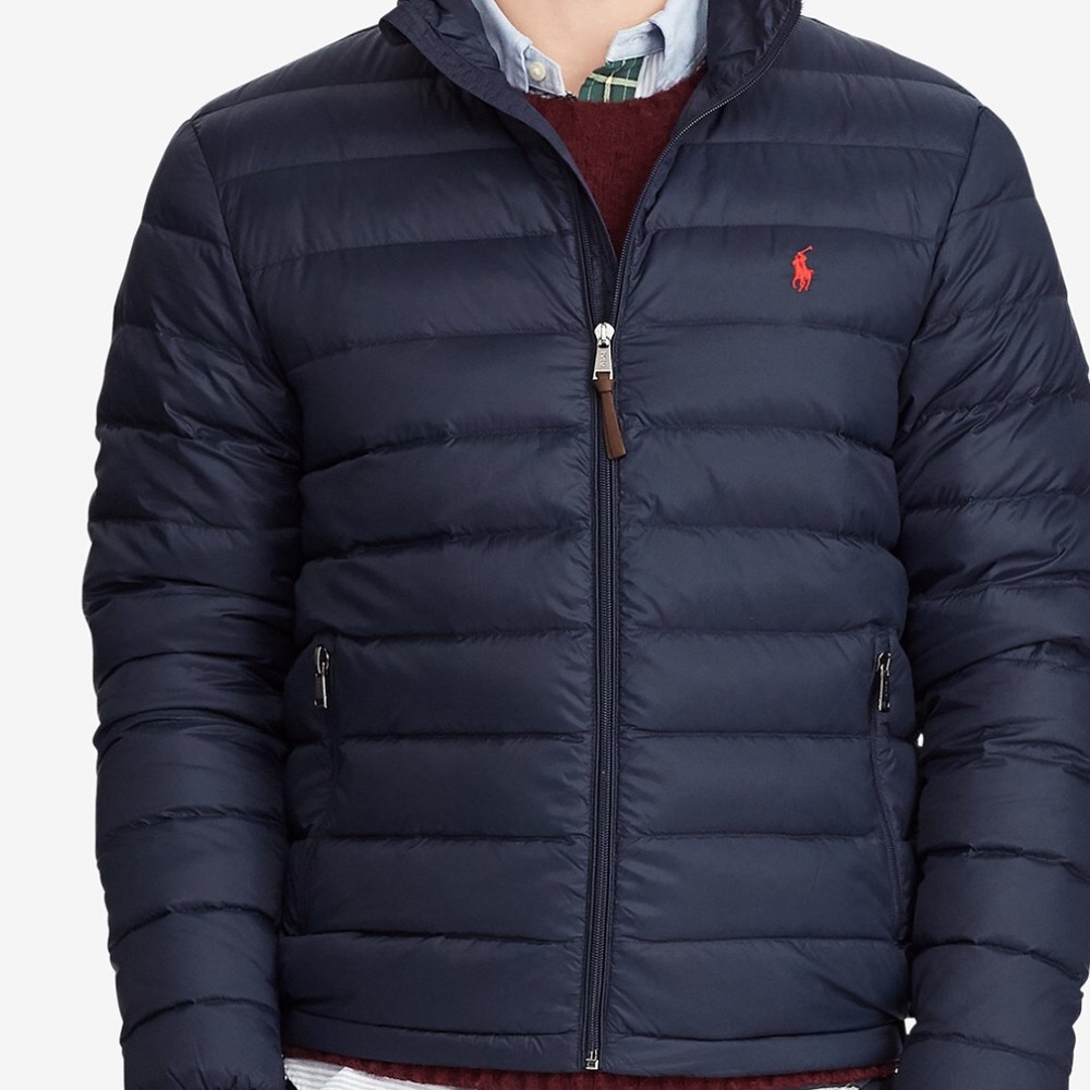 Navy xxl down packable jacket. Polo
